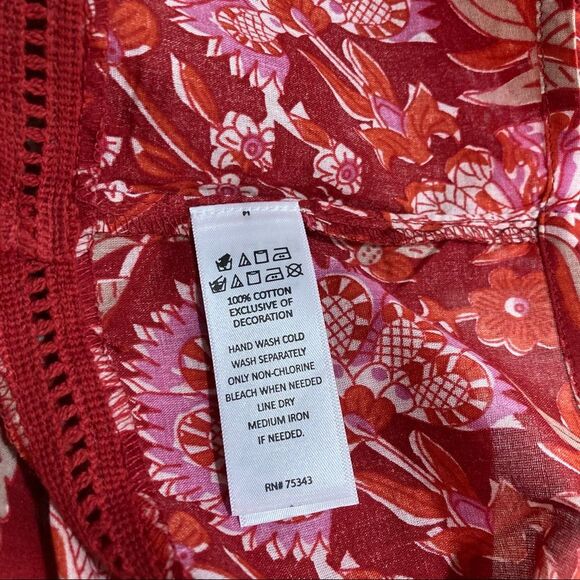 Rachel Zoe Red Bohemian Peasant Top Small Embroidered NWT Floral Oversized Boho - Picture 8 of 11